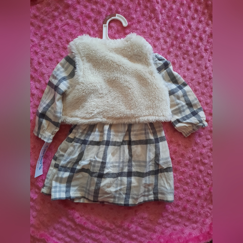 (SOLD)šCarters Plaid Dress with Faux Fur Vestš¤nwt - Picture 6 of 7